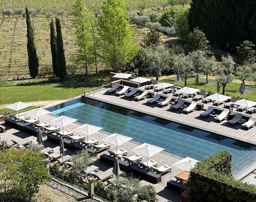 The pool and vineyards at Six Senses Douro Valley