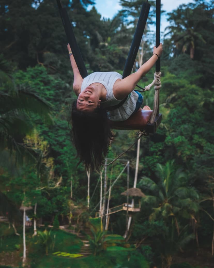 Swinging over the jungle canopy in Bali