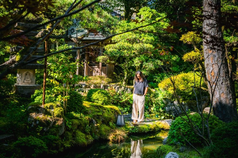 Walking through a Japanese garden in Kyoto