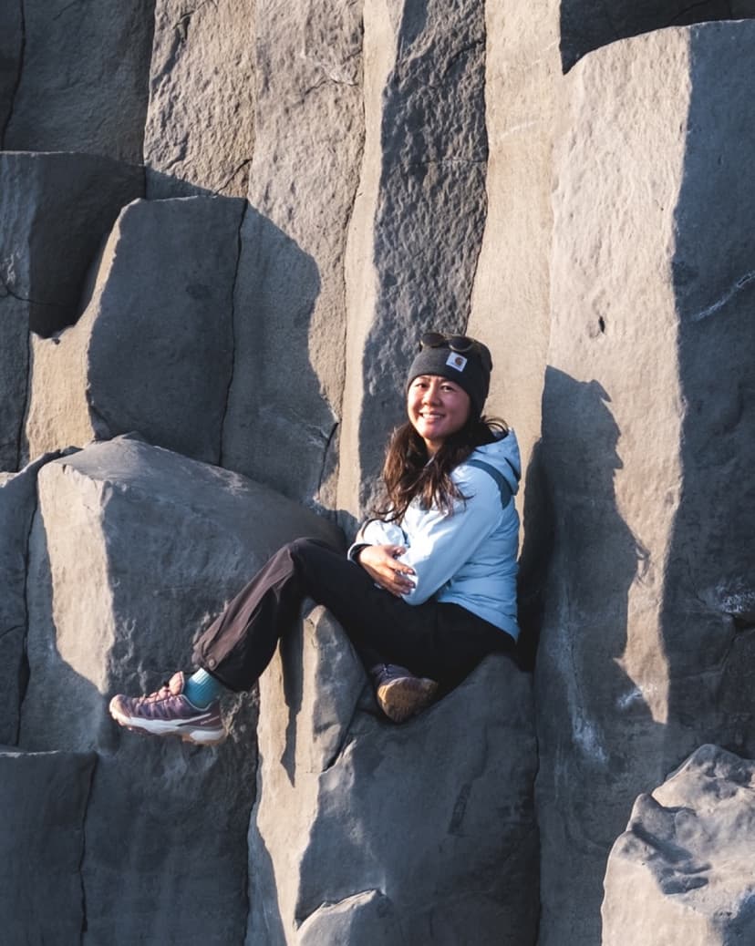 Sitting among basalt columns in Iceland