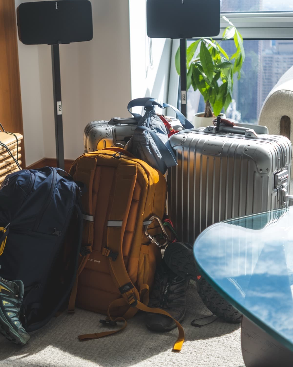 Backpacks and suitcases packed for a 9-month sabbatical